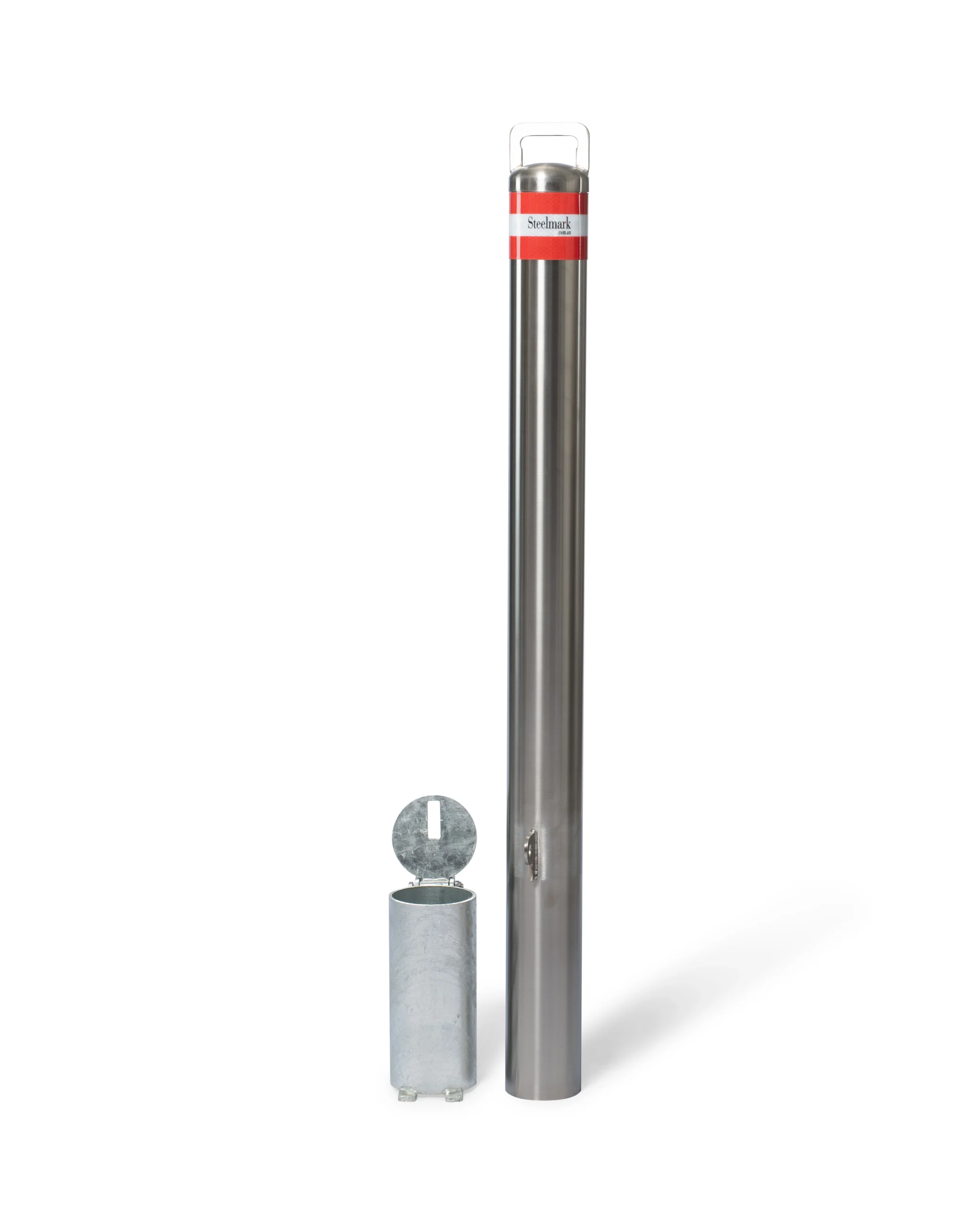 Removable Bollard | 90mm Diameter | Cast In Sleeve | Padlock | Stainless Steel